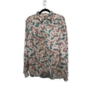 READ AS-IS Wrangler Western Paisley Snap Shirt Cream Red Teal Long Sleeve XXL